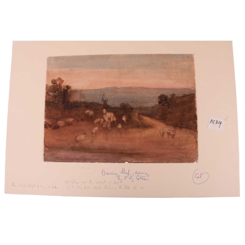 113 - Frederick George Cotman (1850 - 1920), 'Hereford Sunset' signed, watercolour & 'Driving Sheep', wate... 