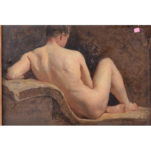 118 - Frederick George Cotman RI. ROI. (British, 1850-1920), 'Rear Study of a Male Nude', signed and indis... 