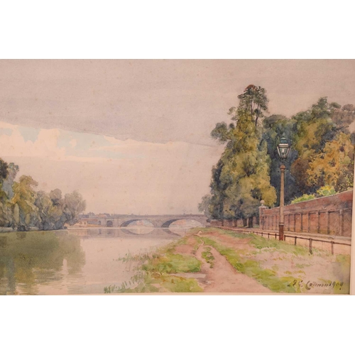 133 - Frederick George Cotman (1850 - 1920), ' The River Thames with Kew Bridge', signed & dated 1909, wat... 