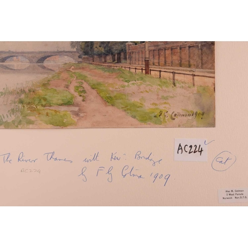 133 - Frederick George Cotman (1850 - 1920), ' The River Thames with Kew Bridge', signed & dated 1909, wat... 