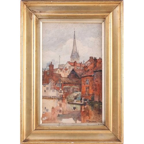 140 - Henry William Cotman (1876-1938), 'Norwich Cathedral Spire from the Wensum', signed and dated 1903, ... 