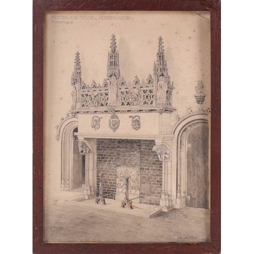 141 - Henry William Cotman (1876-1938), 'Hotel de Ville Audenarde, Fireplace', signed pencil sketch, inscr... 