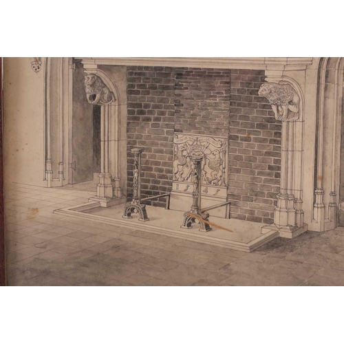 141 - Henry William Cotman (1876-1938), 'Hotel de Ville Audenarde, Fireplace', signed pencil sketch, inscr... 