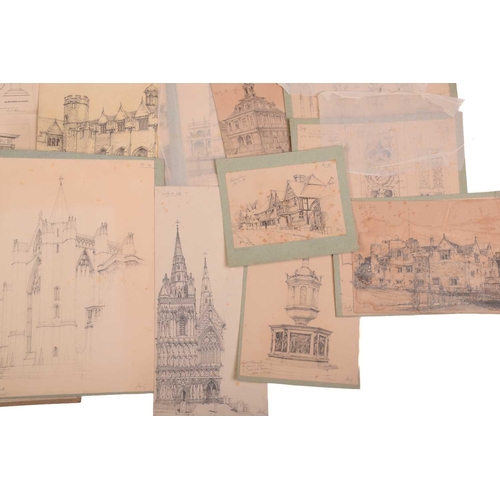 143 - Henry William Cotman (1876-1938), a portfolio of loose pencil sketches, principally architectural st... 