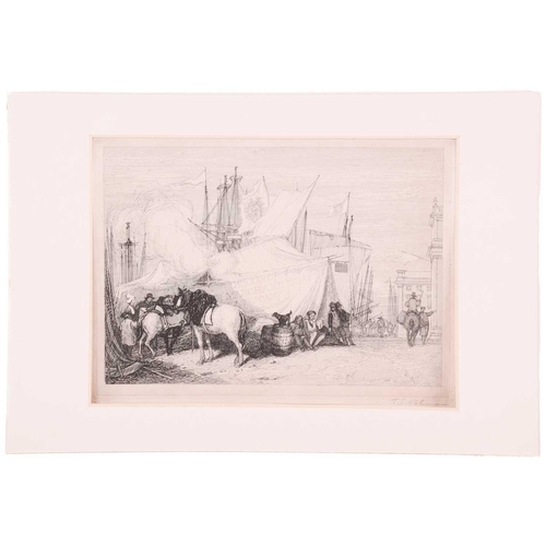 15 - John Sell Cotman (1782 - 1842), five etchings, 'Fecamp', 20.5cm x 27.7cm , Popham 349; 'An Eastern s... 