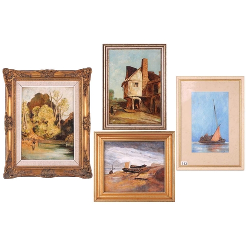 150 - Kenneth Cotman (1904-1994), 'Seashore with Boats', 'An Old House at St. Albans' & 'The Drop Gate', e... 