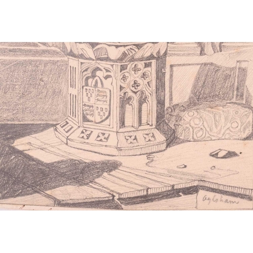 17 - After John Sell Cotman (1782 - 1842), three pencil sketches, Worstead Church font, Calthorpe Chrch f... 