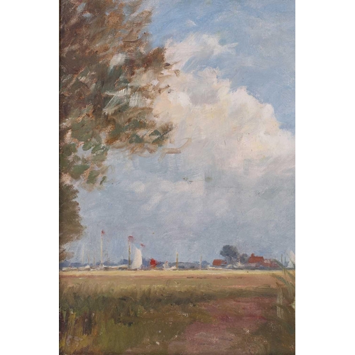 177 - Edward Elliot (1851 - 1916)' Broadland Scene, Norfolk', oil on board, 36cm x 26cm The Cotman family ... 