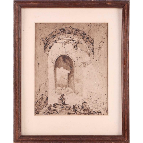 178 - Attributed to Robert Ladbrooke (1768 - 1842), man sketching ruins, ink on paper, inscribed verso 'Ma... 