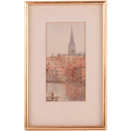 180 - A Kingston Rudd (British, 19th/20th century), 'Norwich Cathedral from Blackfriars Bridge', monogramm... 