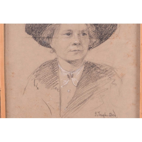 181 - Kathleen Emily Temple Bird (1879 - 1962), portrait of Miss Bidwell as a Suffragette, signed, charcoa... 