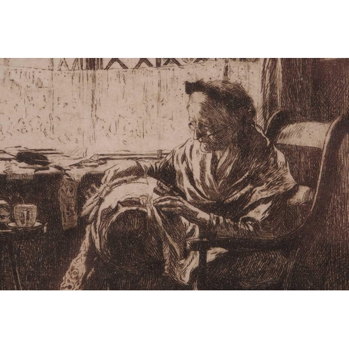 186 - Frederick George Cotman (1850 - 1920), 'The Lacemaker', etching, believed to be the only etching by ... 