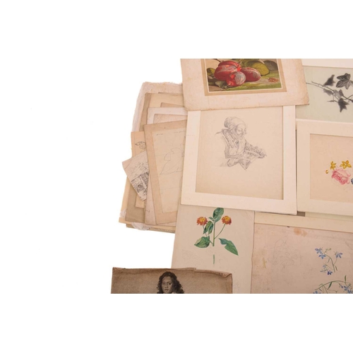 195 - The Stannard Folder - a collection of watercolour and pencil sketches, studies and exercise pieces, ... 