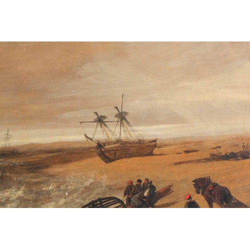 20 - Miles Edmund Cotman (1810 - 1858) 'Wreck on Yarmouth Beach', oil on canvas, applied and typed label ... 