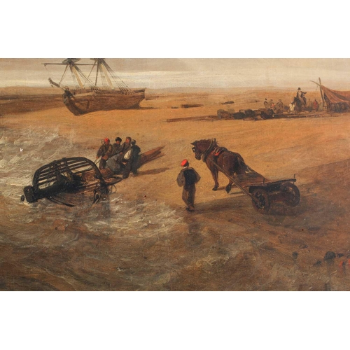 20 - Miles Edmund Cotman (1810 - 1858) 'Wreck on Yarmouth Beach', oil on canvas, applied and typed label ... 