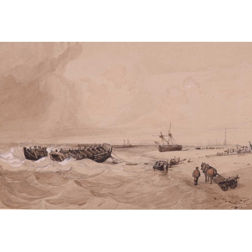 20 - Miles Edmund Cotman (1810 - 1858) 'Wreck on Yarmouth Beach', oil on canvas, applied and typed label ... 