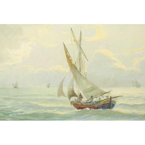 207 - R. Vasgnez (20th century Italian), Vessel in full sail on choppy seas, signed and inscribed Roma, oi... 