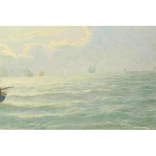 207 - R. Vasgnez (20th century Italian), Vessel in full sail on choppy seas, signed and inscribed Roma, oi... 