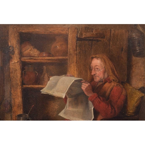 214 - 19th-century British School, Husband Reading and Wife Darning, a pair, oil on board, one initialled ... 