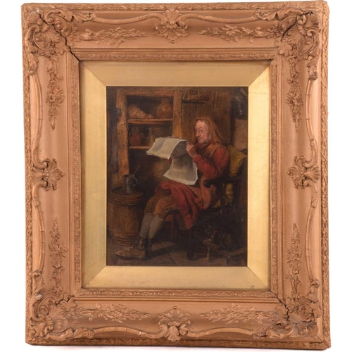 214 - 19th-century British School, Husband Reading and Wife Darning, a pair, oil on board, one initialled ... 