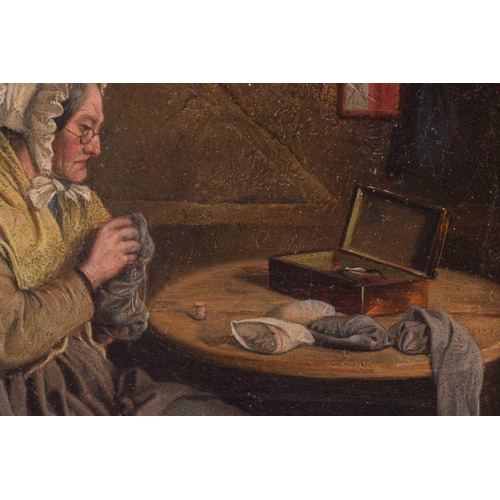 214 - 19th-century British School, Husband Reading and Wife Darning, a pair, oil on board, one initialled ... 