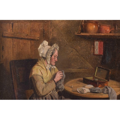 214 - 19th-century British School, Husband Reading and Wife Darning, a pair, oil on board, one initialled ... 