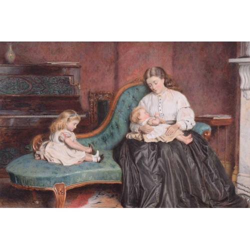 217 - George Goodwin Kilburne, R.I., R.O.I., R.M.S. (1839-1924), Mother and Children on a chaise longue, s... 