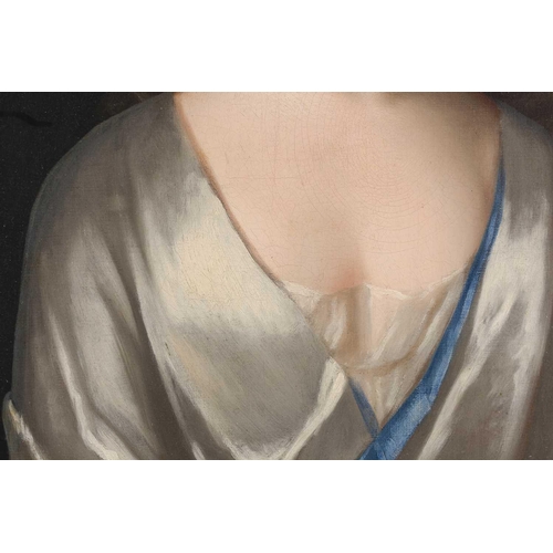 219 - Manner of Sir Godfrey Kneller (1646-1723), half length portrait of a lady in white and blue, unsigne... 