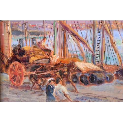 221 - † Evia Cabello (20th century Italian), The harbour at Naples, signed, oil on board, 29 x 38 cm, fram... 