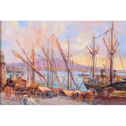 221 - † Evia Cabello (20th century Italian), The harbour at Naples, signed, oil on board, 29 x 38 cm, fram... 