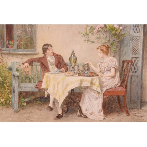 222 - George Goodwin Kilburne, R.I., R.O.I., R.M.S. (1839-1924), Taking Tea in the Garden, signed, waterco... 