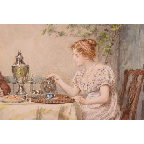 222 - George Goodwin Kilburne, R.I., R.O.I., R.M.S. (1839-1924), Taking Tea in the Garden, signed, waterco... 