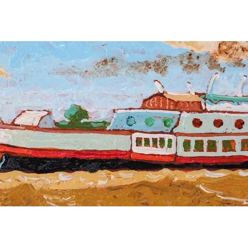 225 - Joe Scarborough (b.1938), 'Paddle Steamer off New Holland', signed and dated '22, oil on canvas, unf... 