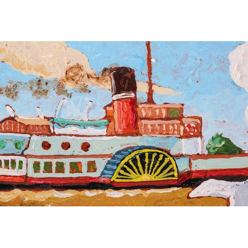 225 - Joe Scarborough (b.1938), 'Paddle Steamer off New Holland', signed and dated '22, oil on canvas, unf... 