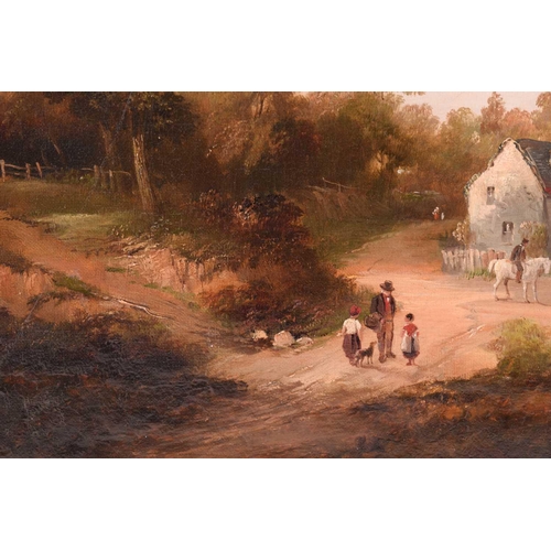 226 - Edward Train (1801-1866), Figures in an idyllic landscape with cottage, signed, oil on canvas, 29.5 ... 