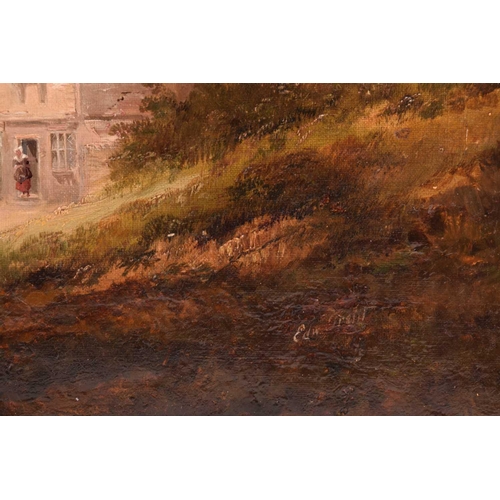 226 - Edward Train (1801-1866), Figures in an idyllic landscape with cottage, signed, oil on canvas, 29.5 ... 