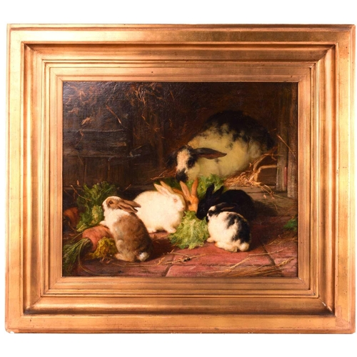 230 - Thomas William Earl (fl.1836-1885), Family of Rabbits, signed, oil on canvas, 49 x 50.5 cm, framed, ... 