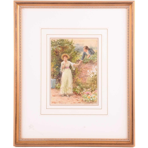 238 - George Goodwin Kilburne RBA (1863-1938), Courting over the garden wall, signed, watercolour, Margare... 