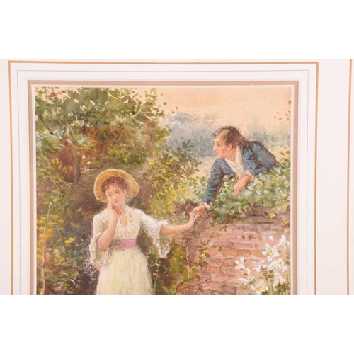 238 - George Goodwin Kilburne RBA (1863-1938), Courting over the garden wall, signed, watercolour, Margare... 