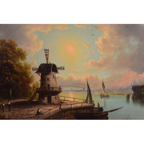 242 - C. M. Servais (Late 19th century), Windmill on an Italian lake, signed, oil on canvas, 56.5 x 88 cm,... 