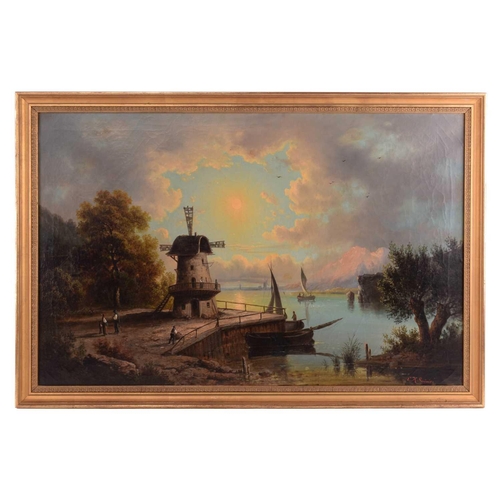 242 - C. M. Servais (Late 19th century), Windmill on an Italian lake, signed, oil on canvas, 56.5 x 88 cm,... 