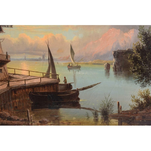 242 - C. M. Servais (Late 19th century), Windmill on an Italian lake, signed, oil on canvas, 56.5 x 88 cm,... 