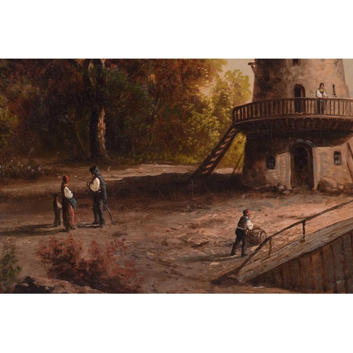 242 - C. M. Servais (Late 19th century), Windmill on an Italian lake, signed, oil on canvas, 56.5 x 88 cm,... 