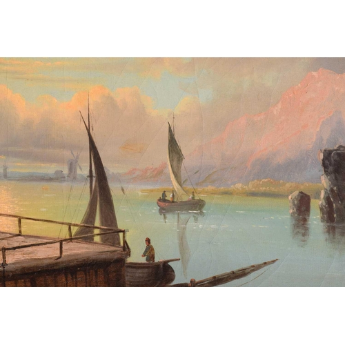 242 - C. M. Servais (Late 19th century), Windmill on an Italian lake, signed, oil on canvas, 56.5 x 88 cm,... 