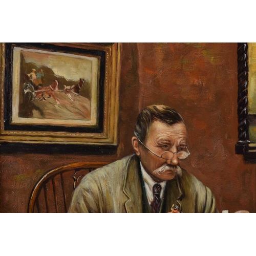 248 - L. Paton (20th century), The Stamp Collector, signed, oil on board, 25 x 19.5 cm, framed