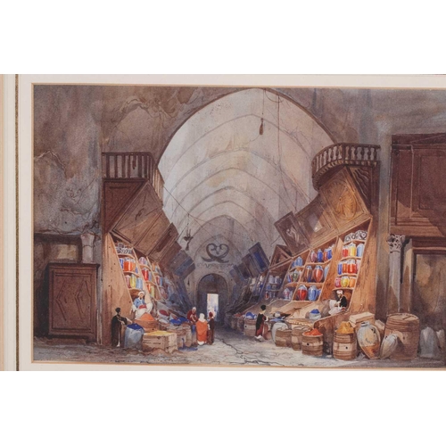 249 - Attributed to Charles Pierron (19th Century), In the Bazaar, unsigned, watercolour, labelled verso, ... 