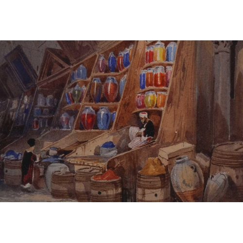 249 - Attributed to Charles Pierron (19th Century), In the Bazaar, unsigned, watercolour, labelled verso, ... 