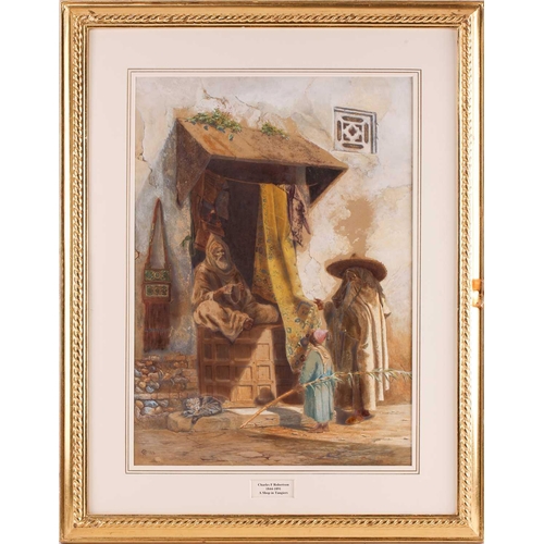 250 - Charles Robertson (1844 - 1891), A shop in Tangiers, monogrammed and dated 1876, watercolour, 47 x 3... 