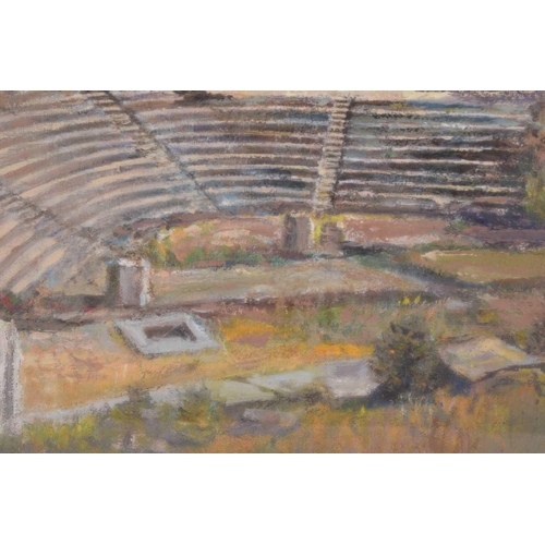 251 - Late 20th Century Italian school, Ruins of a Roman open-air theatre, indistinctly signed, oil on pan... 