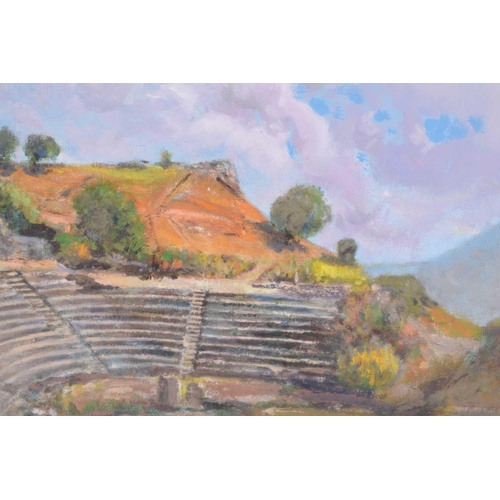 251 - Late 20th Century Italian school, Ruins of a Roman open-air theatre, indistinctly signed, oil on pan... 